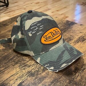Von Dutch Camouflage Trucker Hat with Orange Patch